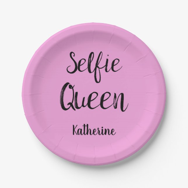Selfie Queen Name Personalized Pink Paper Plates (Front)