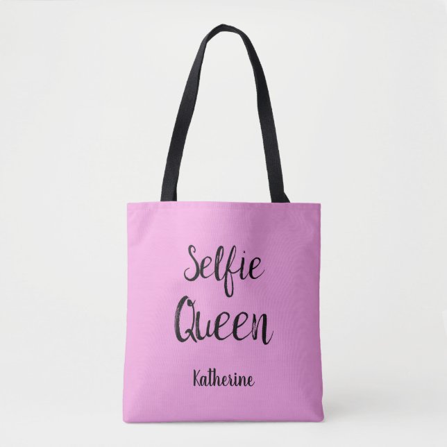 Selfie Queen Name Personalized Pink Tote Bag (Front)