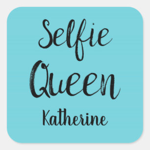 Selfie Queen Name Personalized Turquoise Blue Teal Square Sticker
