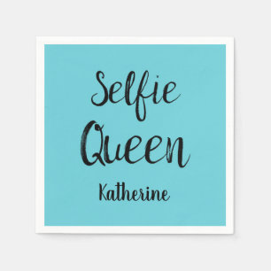 Selfie Queen Name Personalized Turquoise Teal Blue Napkins