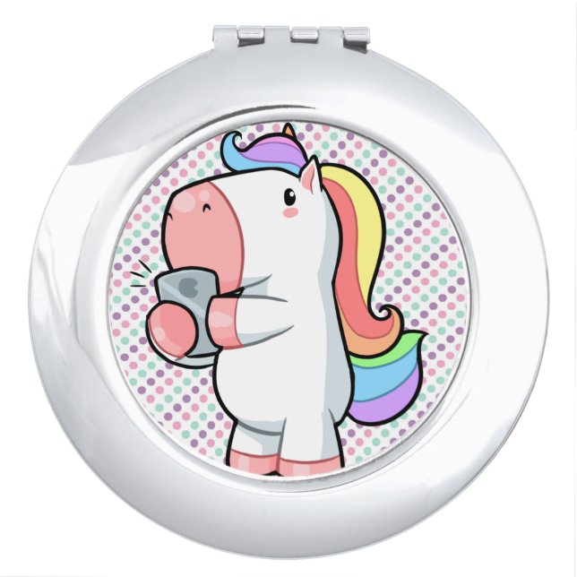 Selfie Queen Unicorn Funky Compact Mirror (Front)