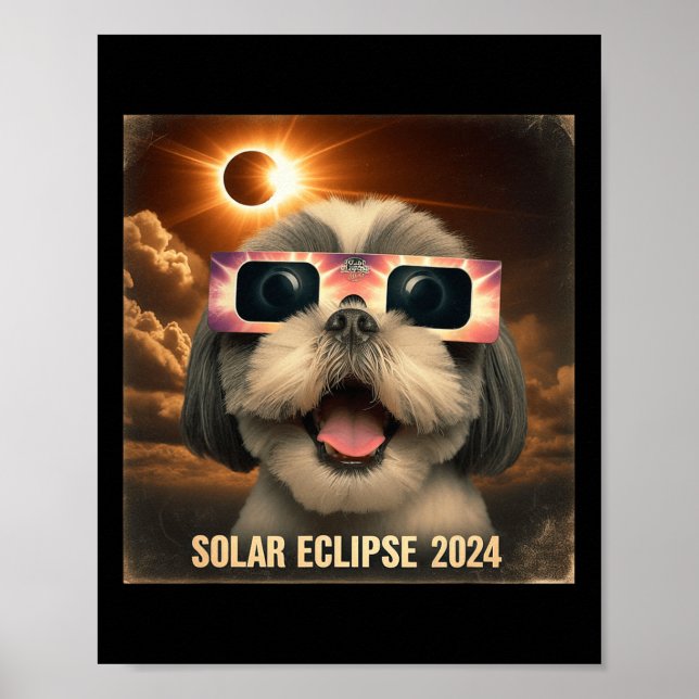 Selfie Shih Tzu Kids Mens Solar Eclipse  Poster (Front)
