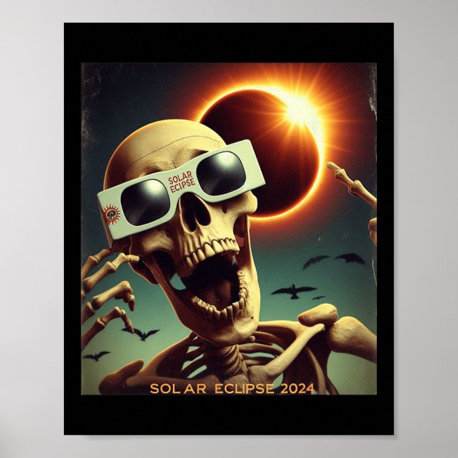 Selfie Skeleton Kids Mens Solar Eclipse 1  Poster (Front)