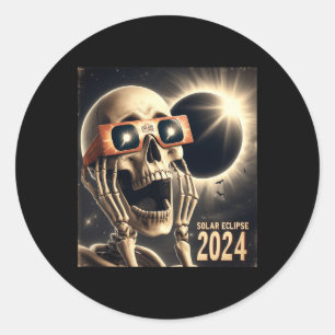 Selfie Skeleton Kids Mens Solar Eclipse 2 Classic Round Sticker