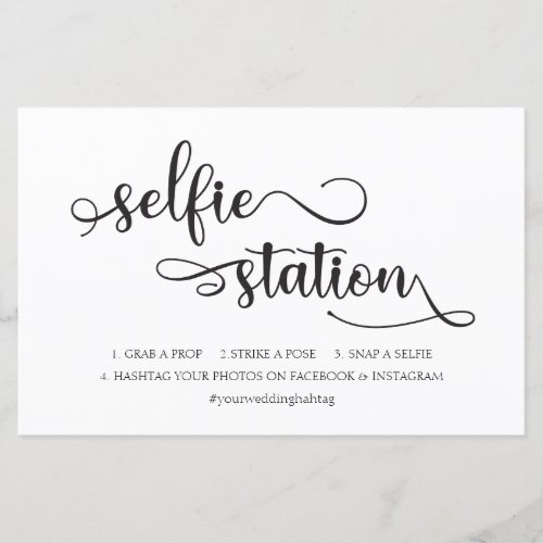 Selfie Station Black White Trendy Wedding Sign