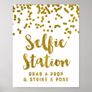 Selfie Station Posters Zazzle Selfie Station Wedding Sign Gold Confetti