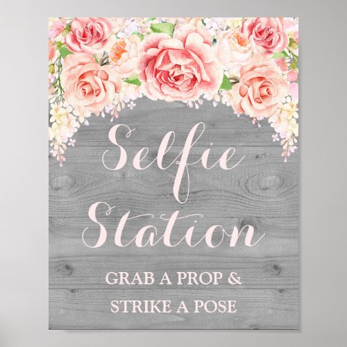 Selfie Station Wedding Sign Pink Watercolor Wood