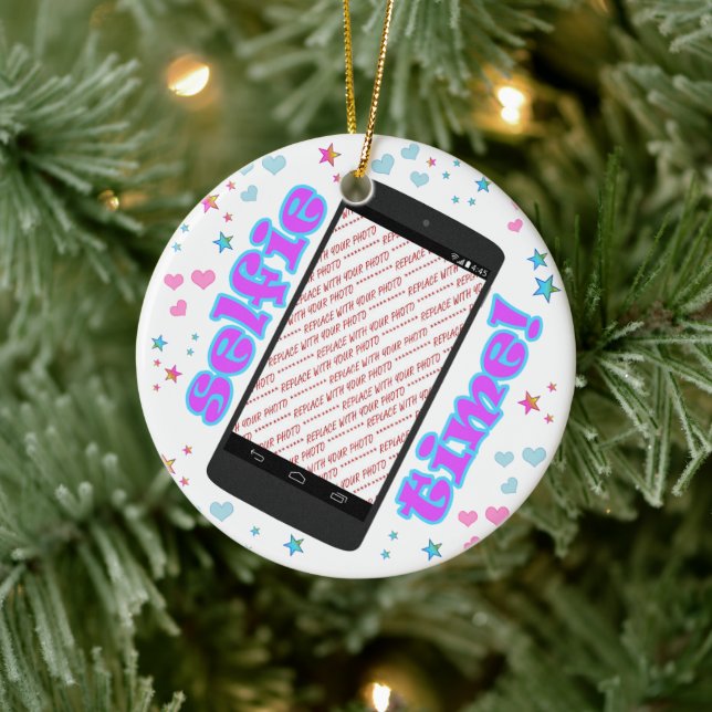 Selfie Time! Smart Phone Photo Frame Ceramic Ornament (Tree)