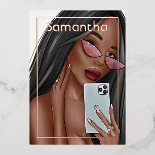 Selfie Woman Birthday Party Foil Invitation