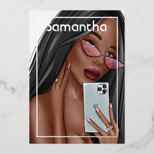 Selfie Woman Birthday Party Foil Invitation