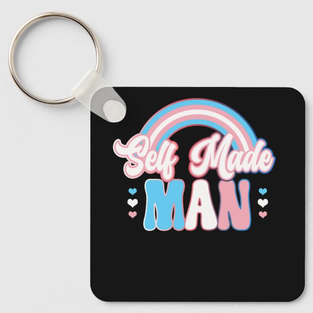 Selfmade Man Gay Trans Pride Flag Transgender Funn Keychain (Front)
