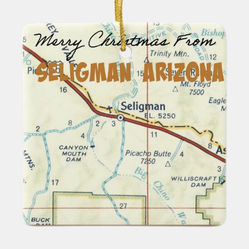 Seligman Arizona Route 66 Map Ceramic Ornament