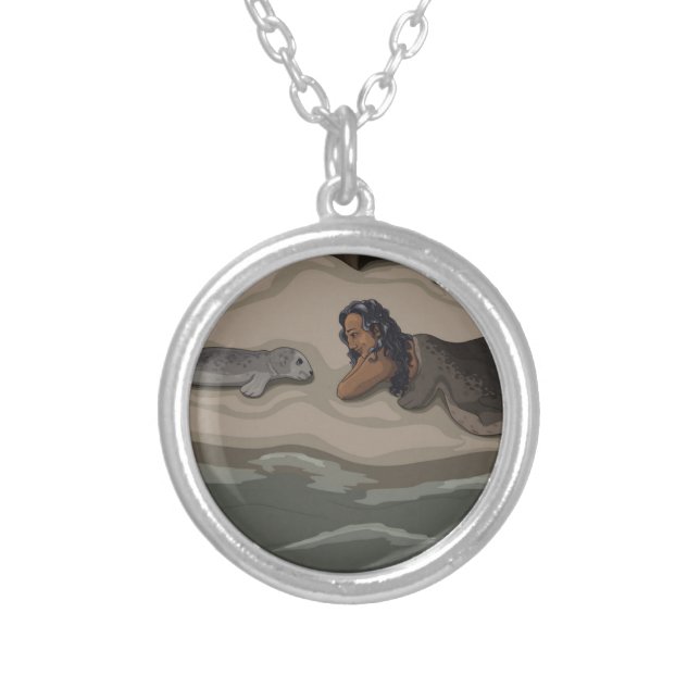 Selkie and Pup Silver Plated Necklace (Front)