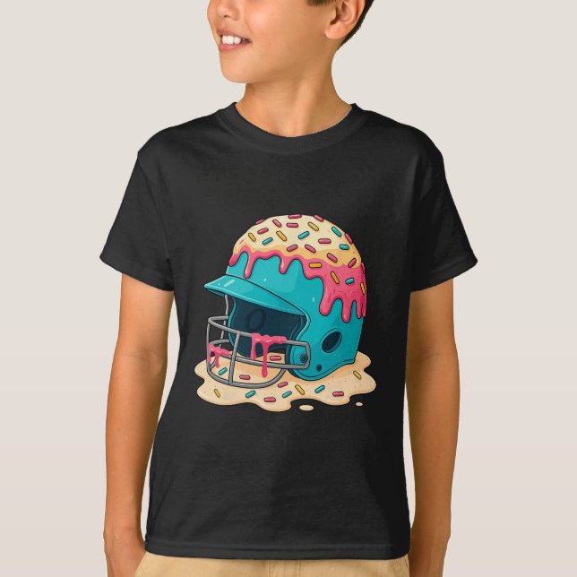 Sell Catcher Helmet With Face Mask Ice-cream Dripp T-Shirt (Front)