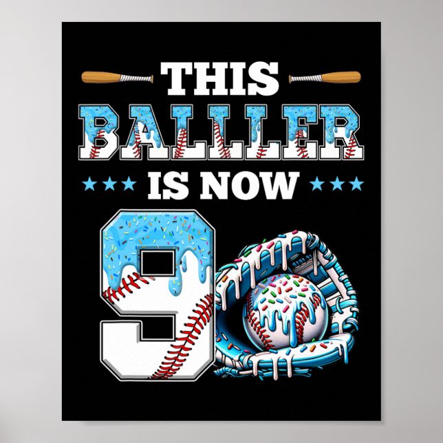 Sell Drip 9th Birthday Party Boy Sport Fan 9 Years Poster (Front)