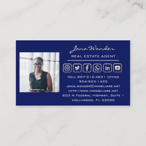 Sell House Social Media Logo Gold Photo Blue Navy Business Card