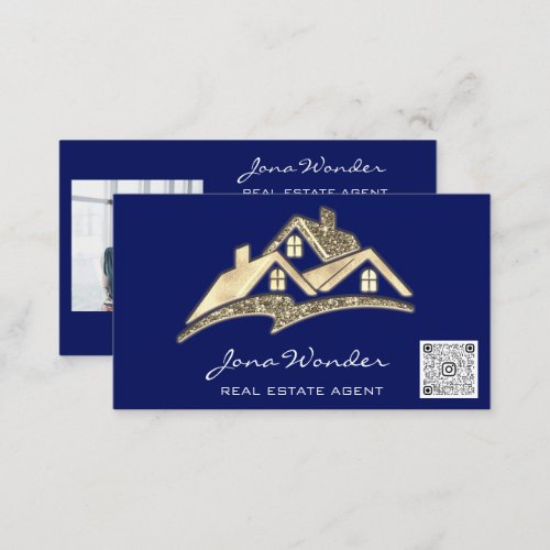 Sell House Social Media Logo Gold Photo BlueQRCODE Business Card