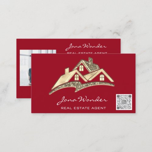 Sell House Social Media Logo Gold Photo Red QRCODE Business Card