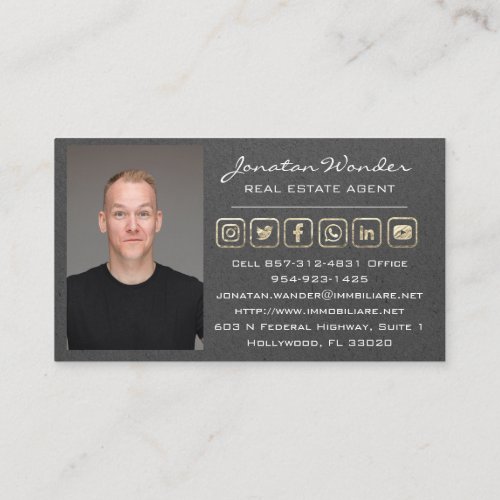 Sell House Social Media Logo Real Estate AgentGray Business Card