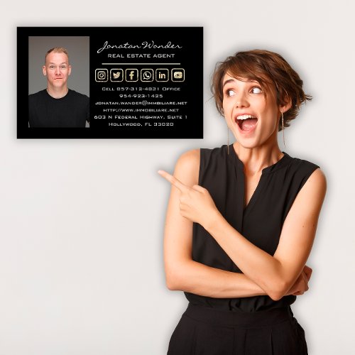 Sell House Social Media Logo RealEstate Agent Gold Business Card