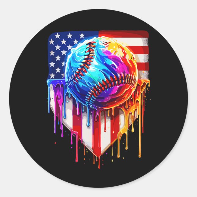 Sell Ice Cream American Flag Drip  Classic Round Sticker (Front)