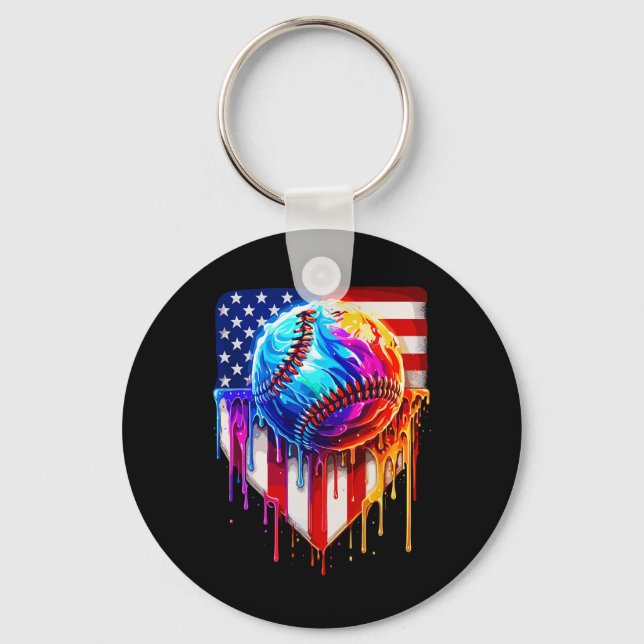 Sell Ice Cream American Flag Drip  Keychain (Front)