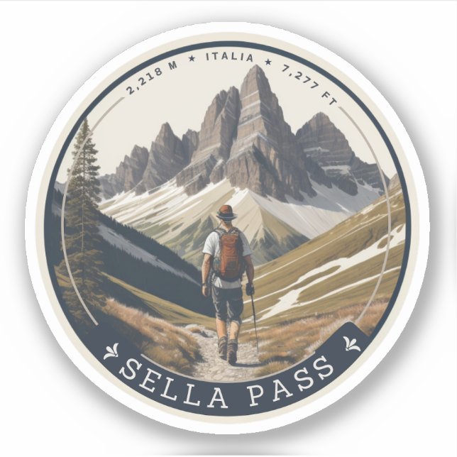 Sella Pass mountain South tyrol Italian alps Sticker (Front)