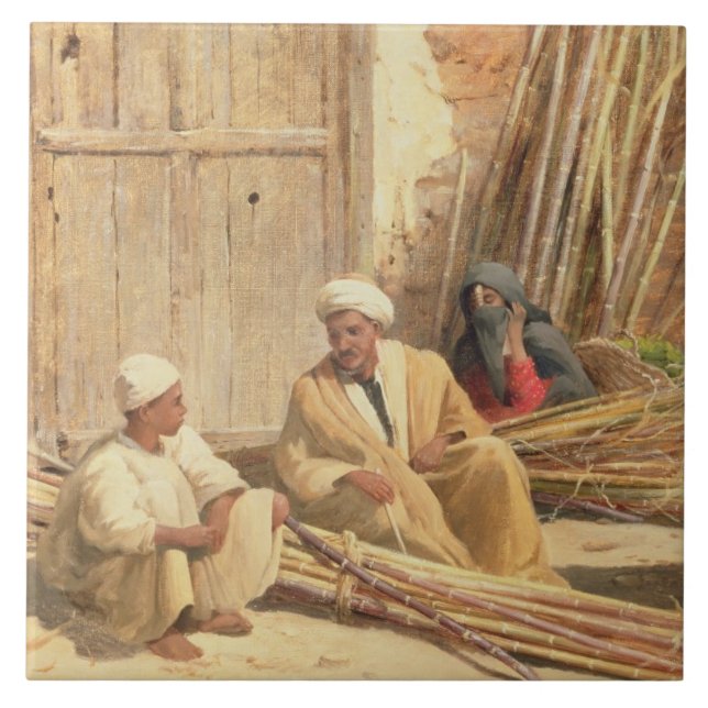 Sellers of Sugar Cane, Egypt, 1892 (oil on canvas) Tile (Front)