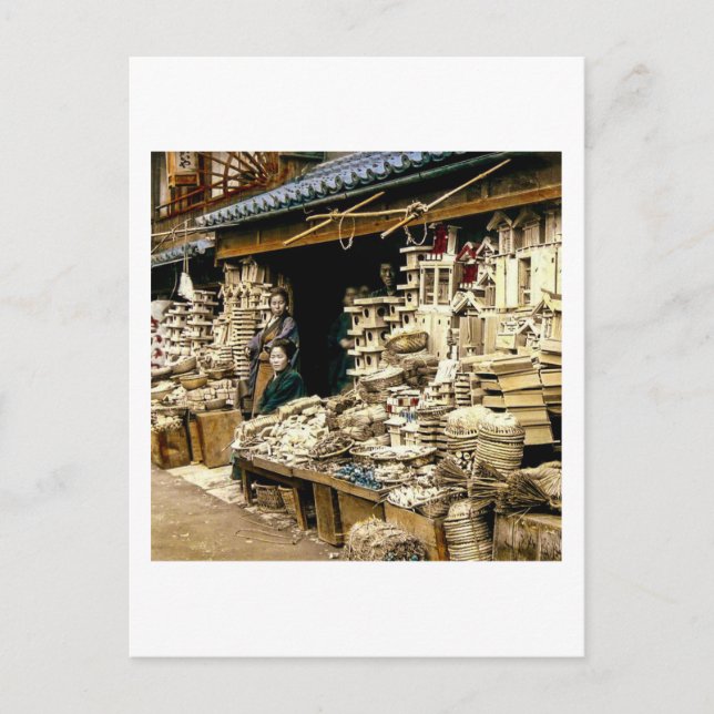 Selling New Years Decorations Vintage Old Japan Holiday Postcard (Front)