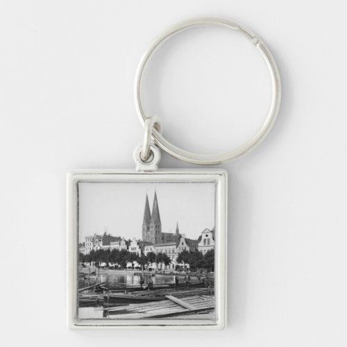Selling wood on the River Trave Lubeck c1910 Keychain