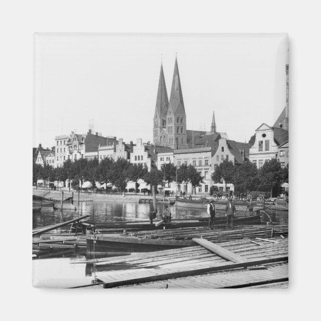 Selling wood on the River Trave, Lubeck, c.1910 Magnet (Front)