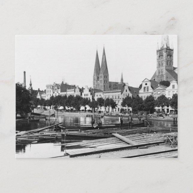 Selling wood on the River Trave, Lubeck, c.1910 Postcard (Front)