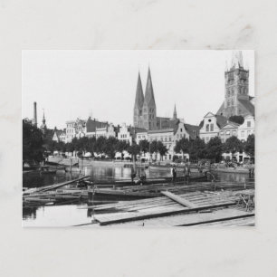 Selling wood on the River Trave, Lubeck, c.1910 Postcard