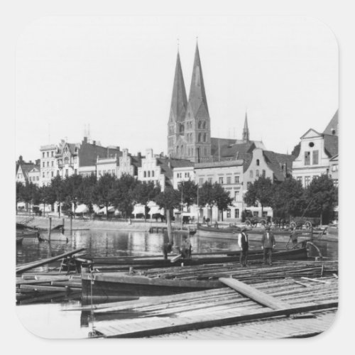 Selling wood on the River Trave Lubeck c1910 Square Sticker