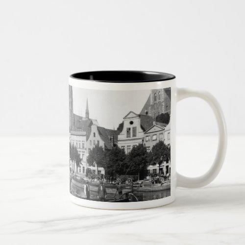 Selling wood on the River Trave Lubeck c1910 Two_Tone Coffee Mug