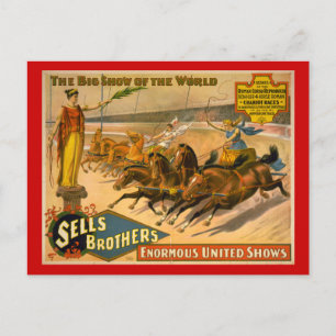 Sells Brothers Chariot Races Circus Poster Postcard