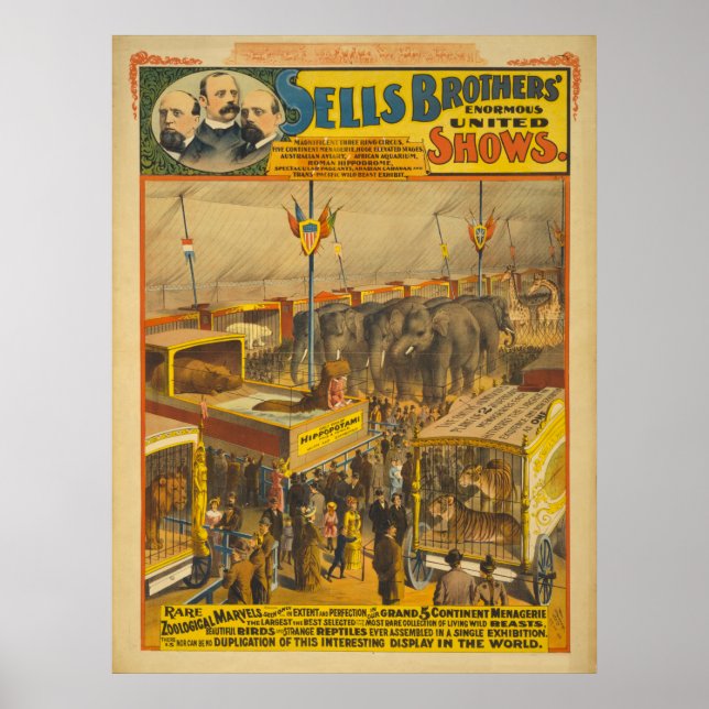 Sells Brothers Zoological Marvels Circus Poster (Front)