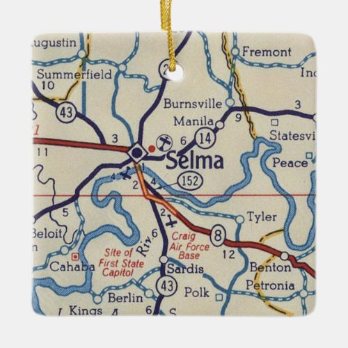 Selma AL Vintage Map Ceramic Ornament
