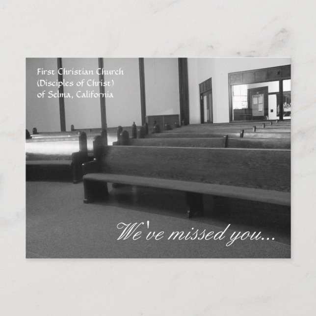 Selma First Christian Church "We've Missed You" Postcard (Front)