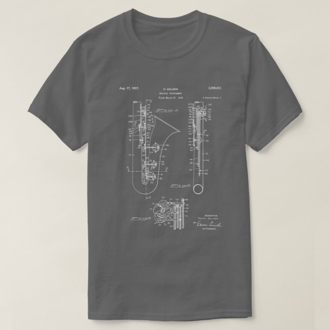 Selmer Saxophone Patent Saxophone Art Blueprint T-Shirt (Design Front)