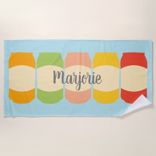 Seltzer Soda Cans Personalized Beach Towel