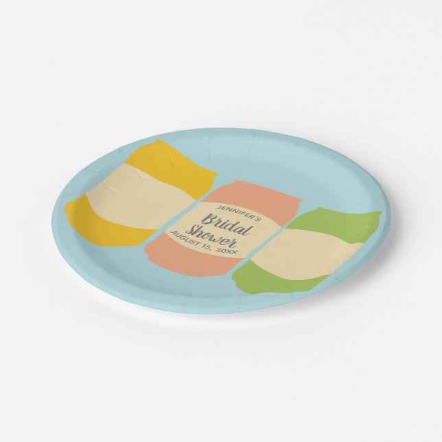Seltzer Soda Cans Personalized Bridal Shower Party Paper Plates (Angled)