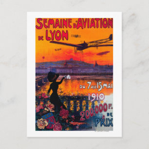 Semaine d' Aviation De Lyon Vintage Poster Postcard
