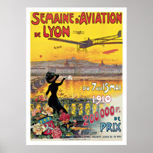 Semaine d' Aviation de Lyon Vintage Travel Poster