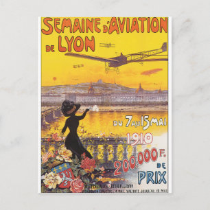 Semaine d'Aviation de Lyon Vintage Travel Poster Postcard