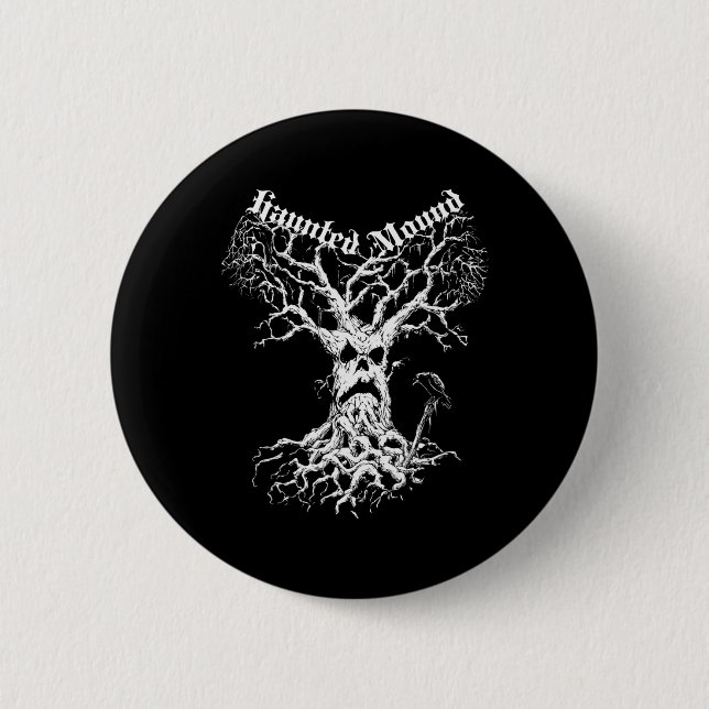 Sematary Merch. Design A Ghost Tree. Haunted Mound Button (Front)