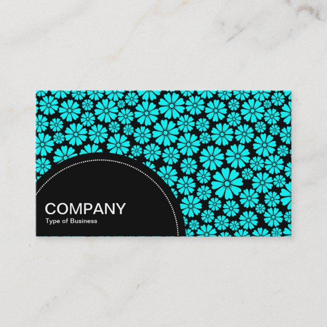 Semi-circle Panel (dots) - 8 Petals - Cyan on Blk Business Card (Front)