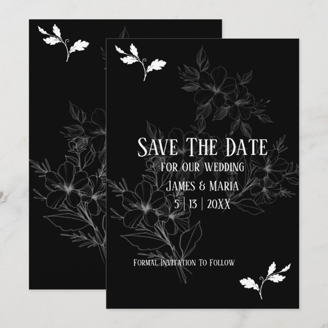 Semi Formal Black & White Flat Save The Date Card (Front/Back)