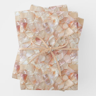 Semi-Glossy Peach Mother of Pearl Mosaic Wrapping Paper Sheets