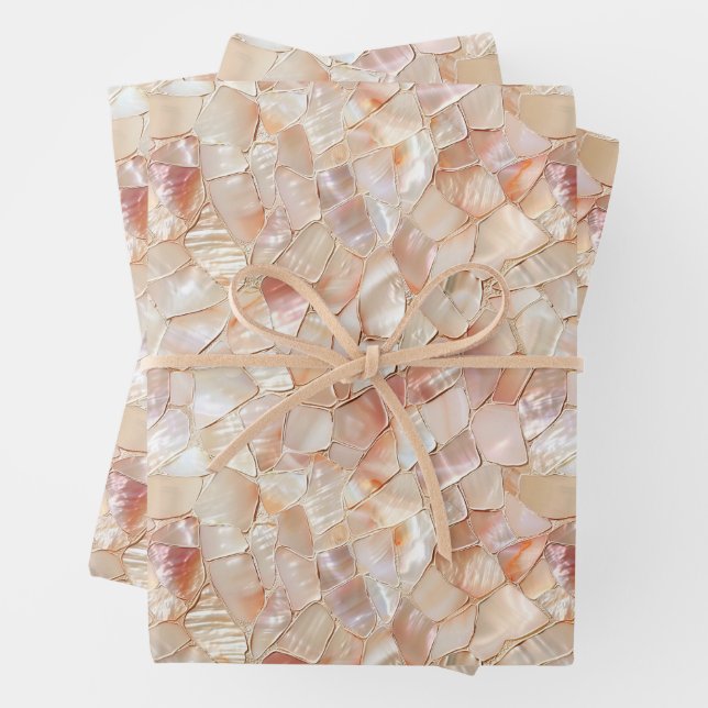Semi-Glossy Peach Mother of Pearl Mosaic Wrapping Paper Sheets (In situ)